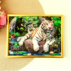 3Д картинка "Белая тигрица с тигрятами" 14,5 х 19,5 см х Т-0013