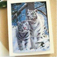 3Д картинка "Два белых тигра" 14,5 х 19,5 см х Т-0014