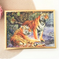 3Д картинка "Два тигра под деревом" 14,5 х 19,5 см х Т-0020